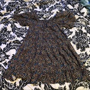 Off the Shoulder Flower Print Black Dress